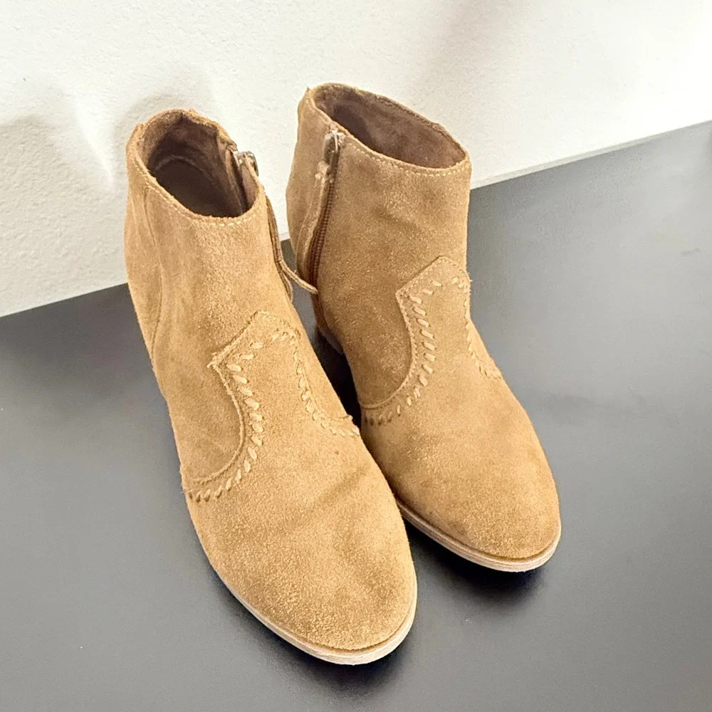 Minnetonka Suede Lace Up Ankle Boots Size 6 Brown‎ Western Stitched Cowgirl BOHO